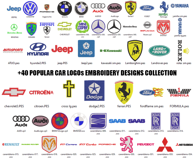 +40 Popular Car Logos Embroidery Designs .hus .pes .vip .jef .xxx ...